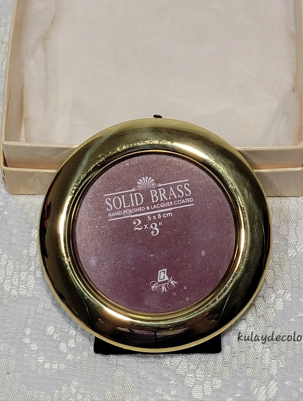 Vintage Solid Brass Round Picture Frame Hand Polished Lacquer Coated Easel Back